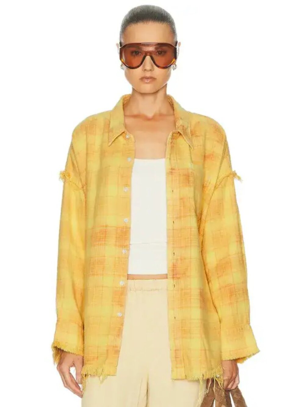 R13 NWOT Chemise Shredded Drop Neck – Jaune Plaid XS
